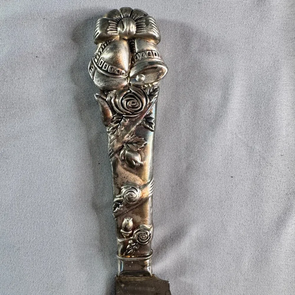 Vintage Style Cake Knife Server Floral Handle Silver Tone Made in Indonesia 13”